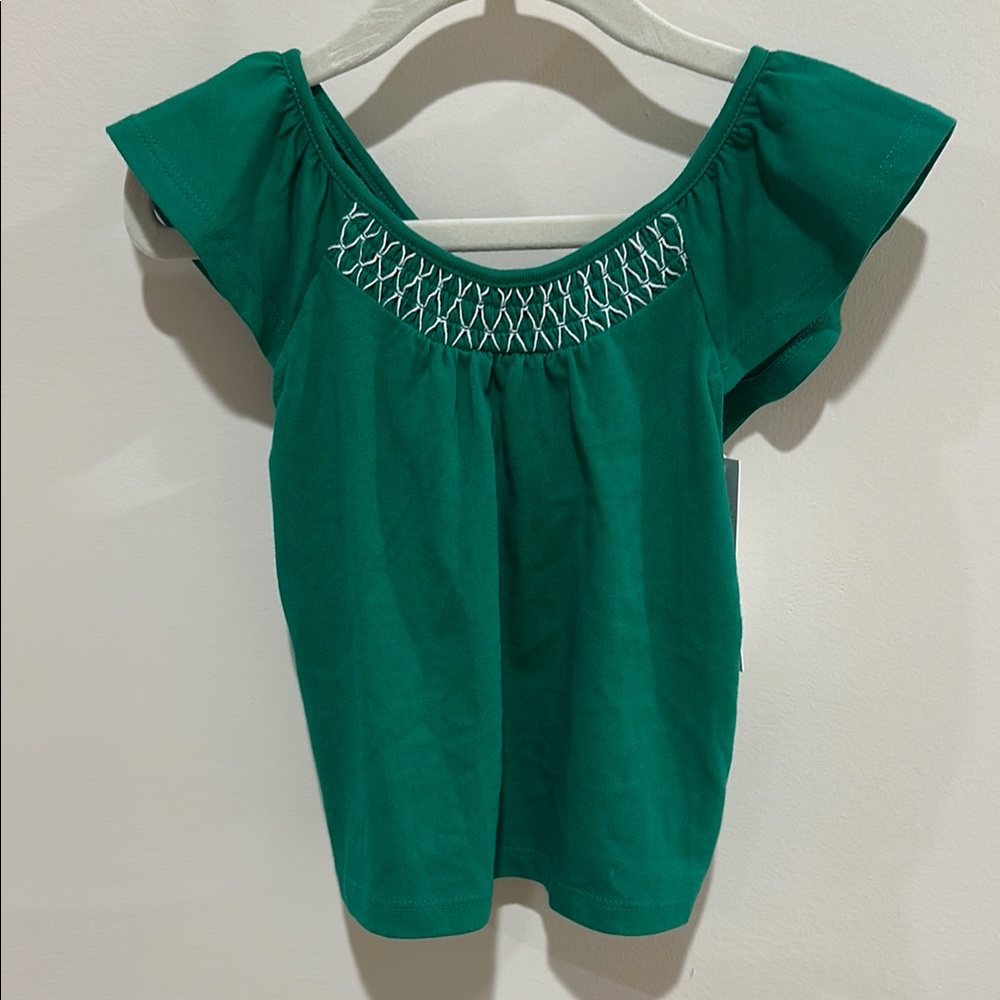Janie and Jack Green Smocked Flutter Sleeve Blouse